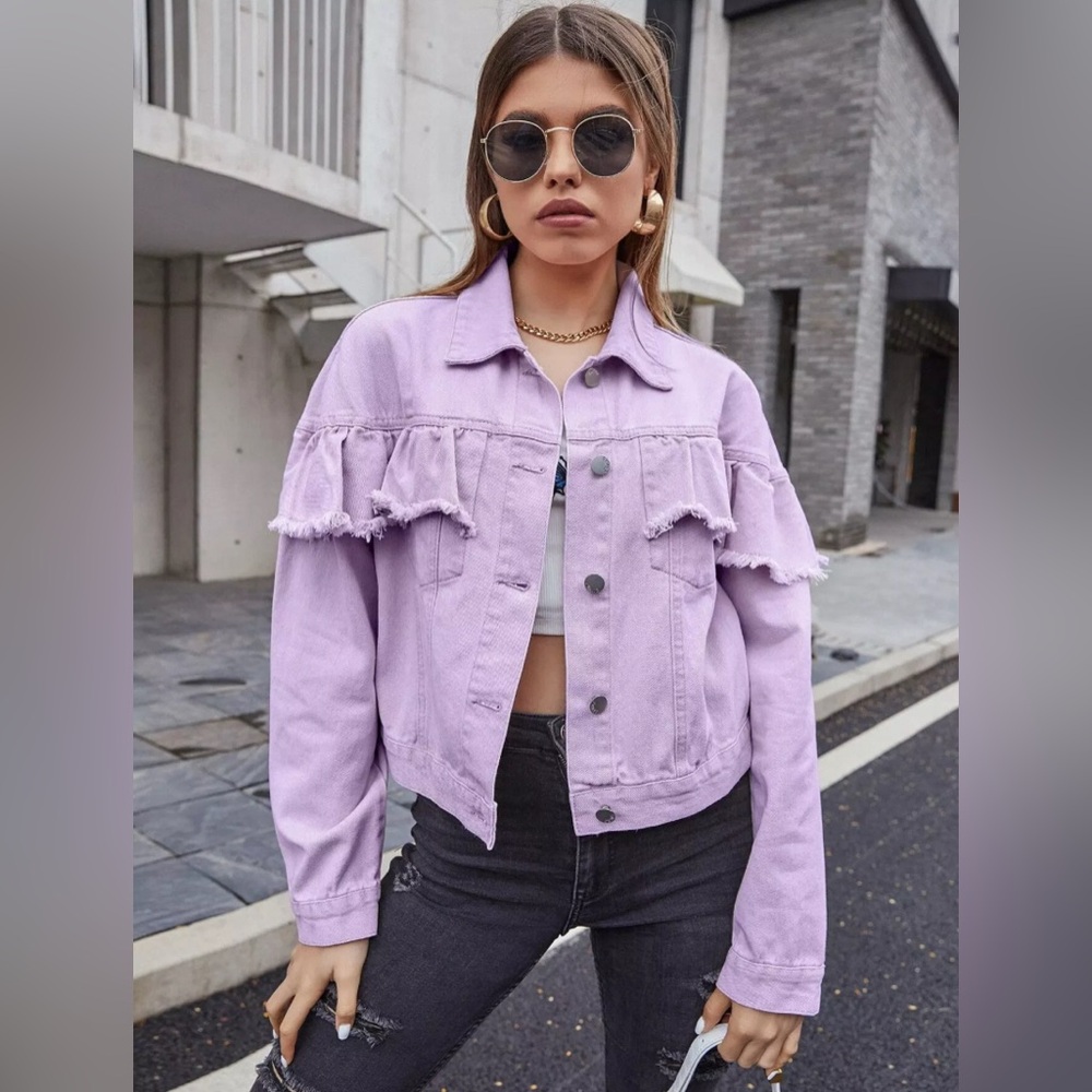 Love Tree Lavender Ruffle Jean Jacket